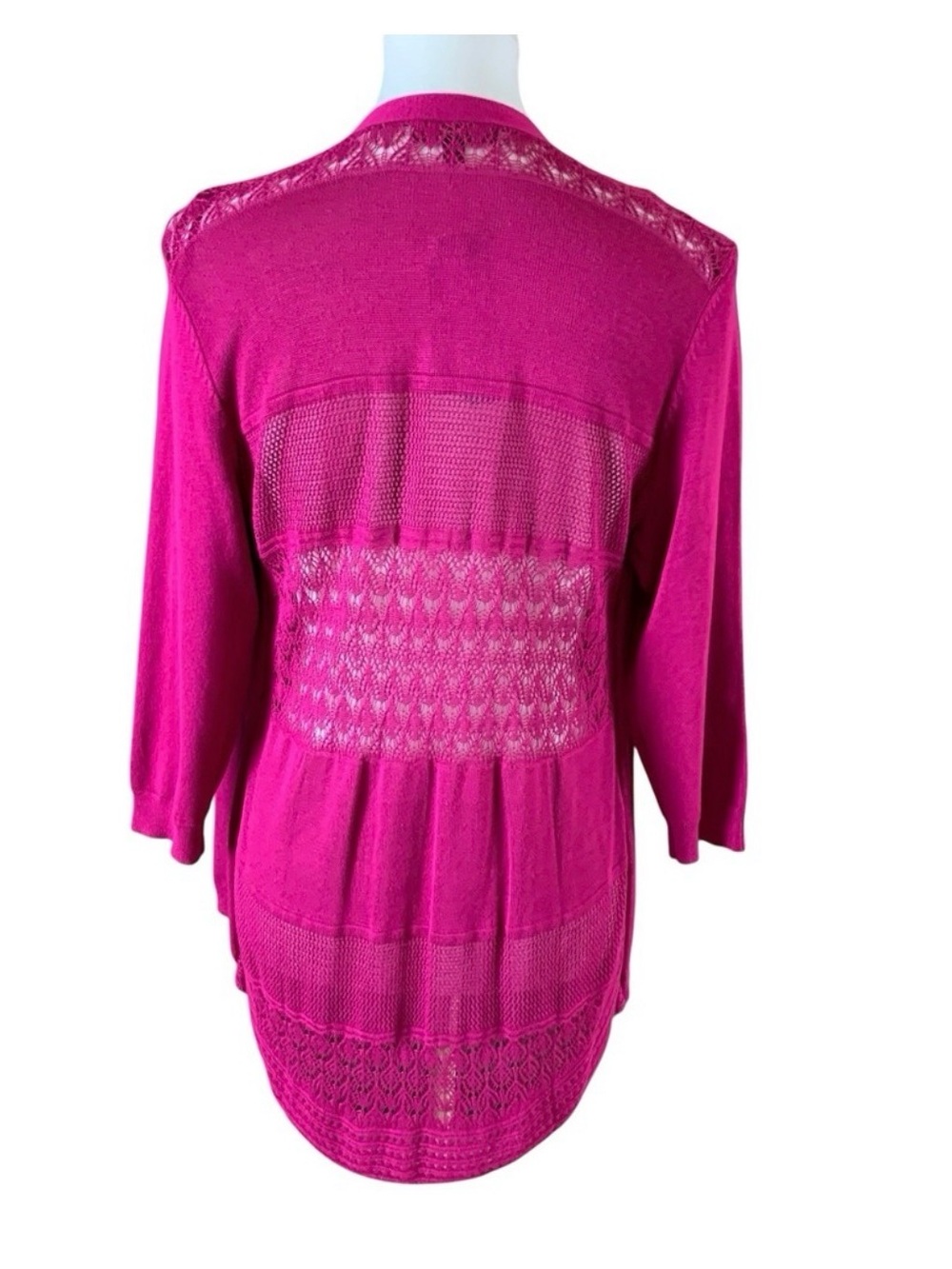 Lety & Me Beecher Pointelle Lace Back Open Front Cardigan Sweater - Picture 2 of 3